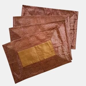 Vtg CRATE&BARREL Florentine Place Mats 4pcs Silk/Brocade Tan/Wine/Metallic